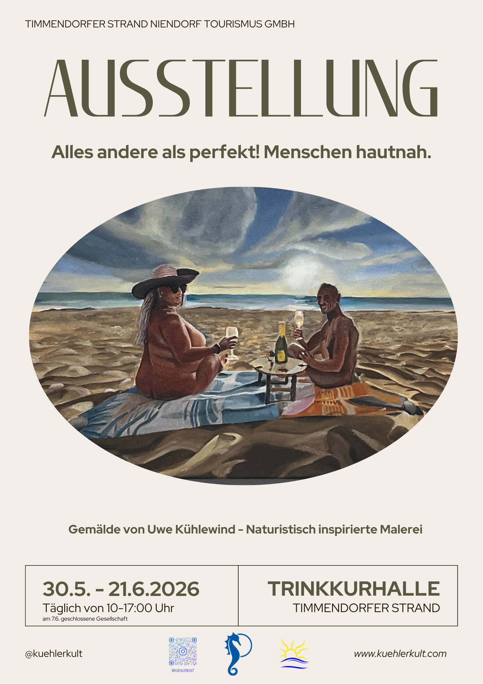 Ein Plakat was zwei Menschen am Strand zeigt die ein Weinglas in der Hand haben