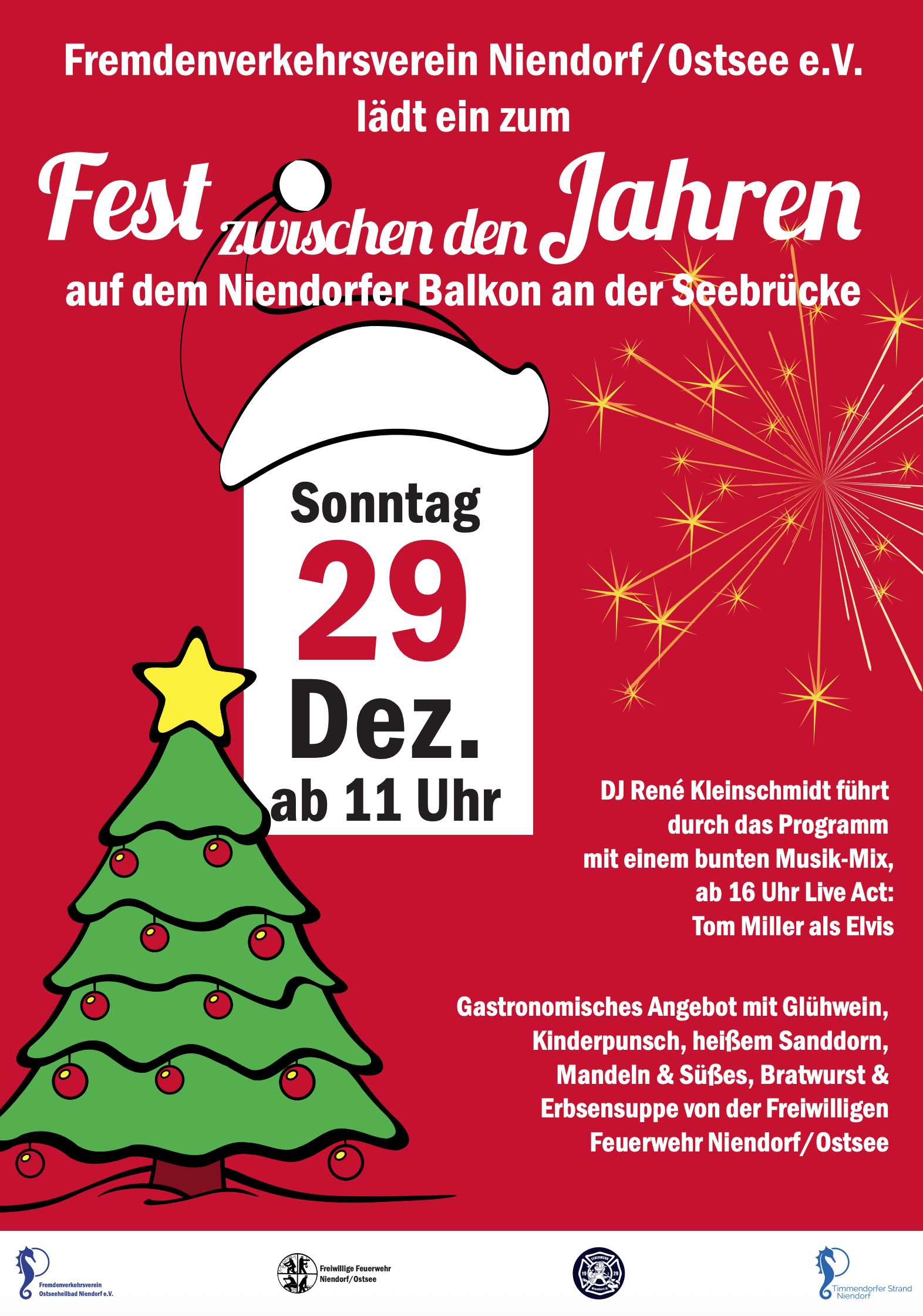 Rotes Plakat für das Fest zwischen den Jahren am 29.12.2024