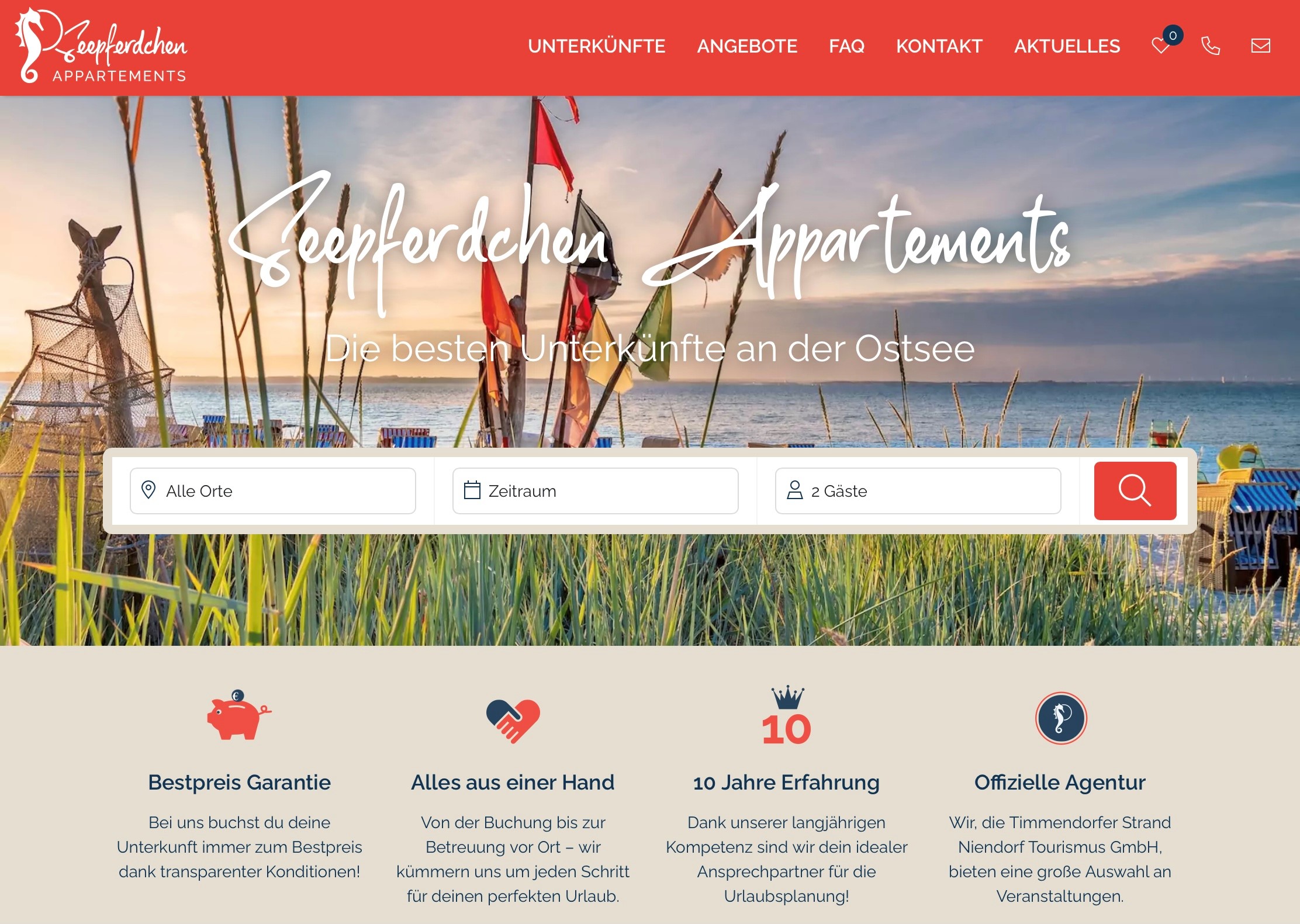 Screenshot der Seepferdchen Appartements Startseite