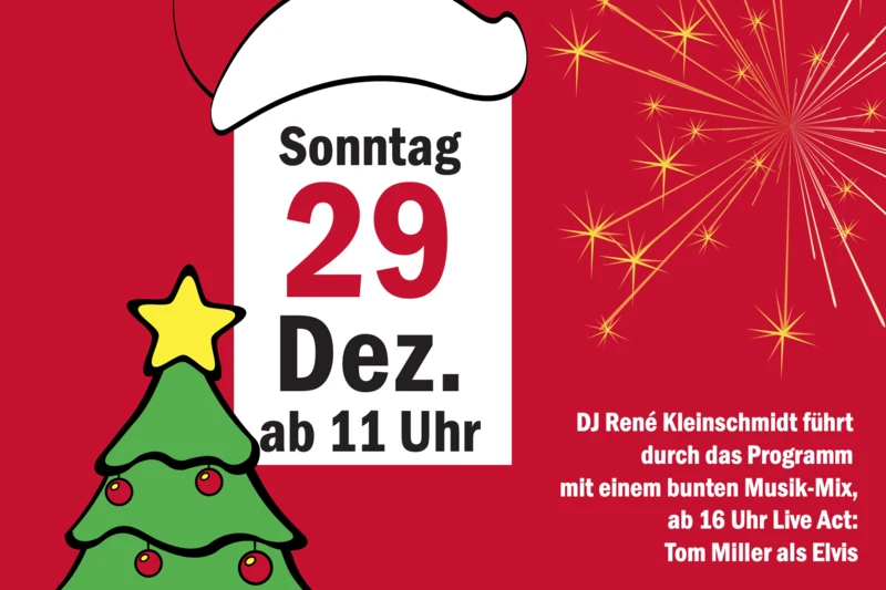 Rotes Plakat für das Fest zwischen den Jahren am 29.12.2024