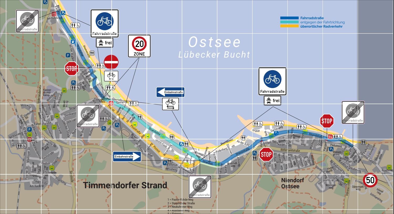 Eingezeichnete Fahrradstraße auf einer Karte