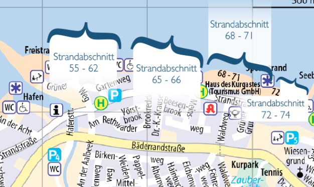 Karte der Lübecker Bucht Strandabschnitt 56-62