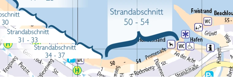 Karte der Lübecker Bucht Strandabschnitt 33-54