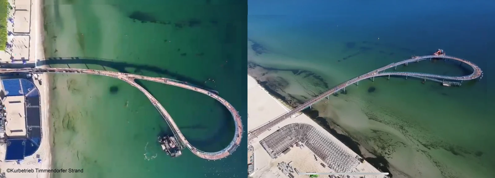 Die Seebrücke in Form eines Lassos aus der Vogelperspetive