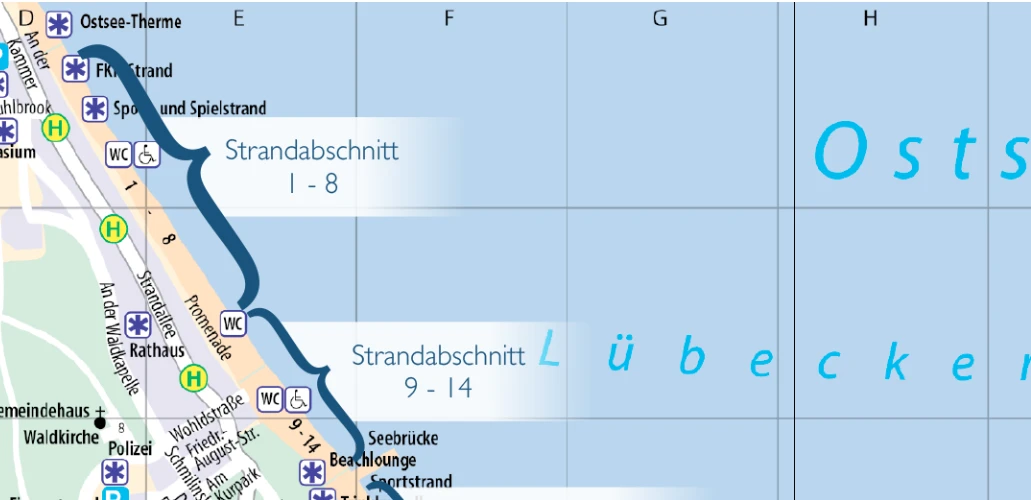Karte der Lübecker Bucht Strandabschnitt 1-6