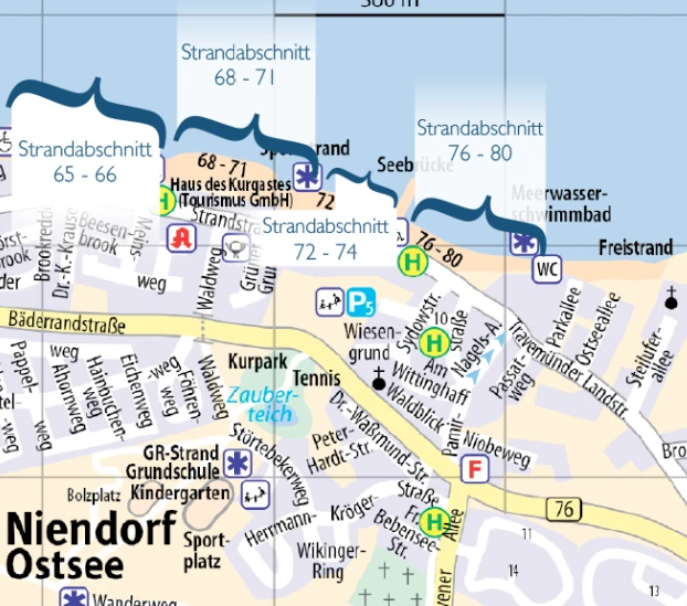 Karte der Lübecker Bucht Strandabschnitt 65-80