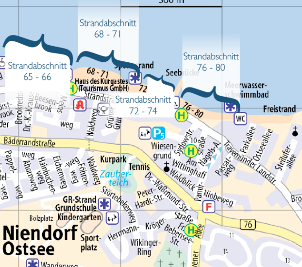 Karte der Lübecker Bucht Strandabschnitt 65-80