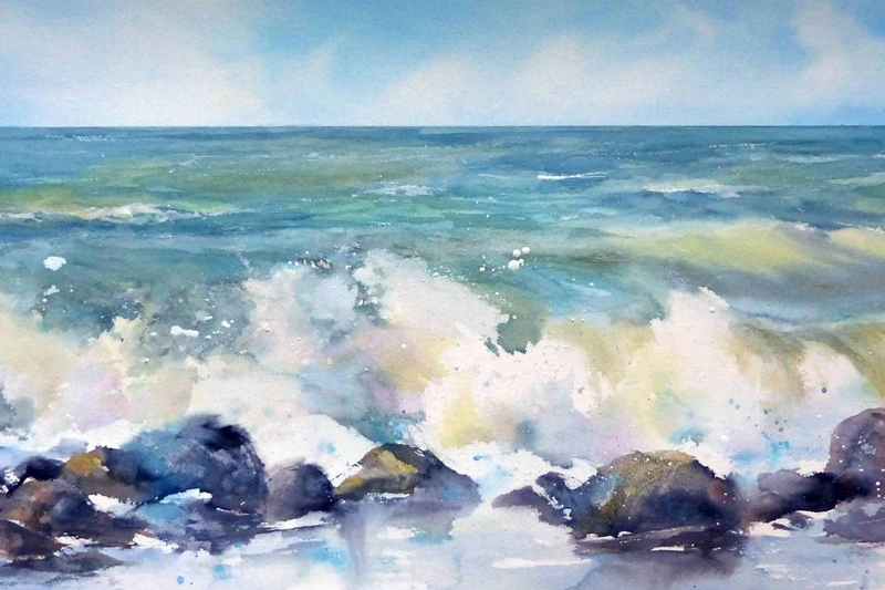 Aquarellgemälde von der Meeresbrandung