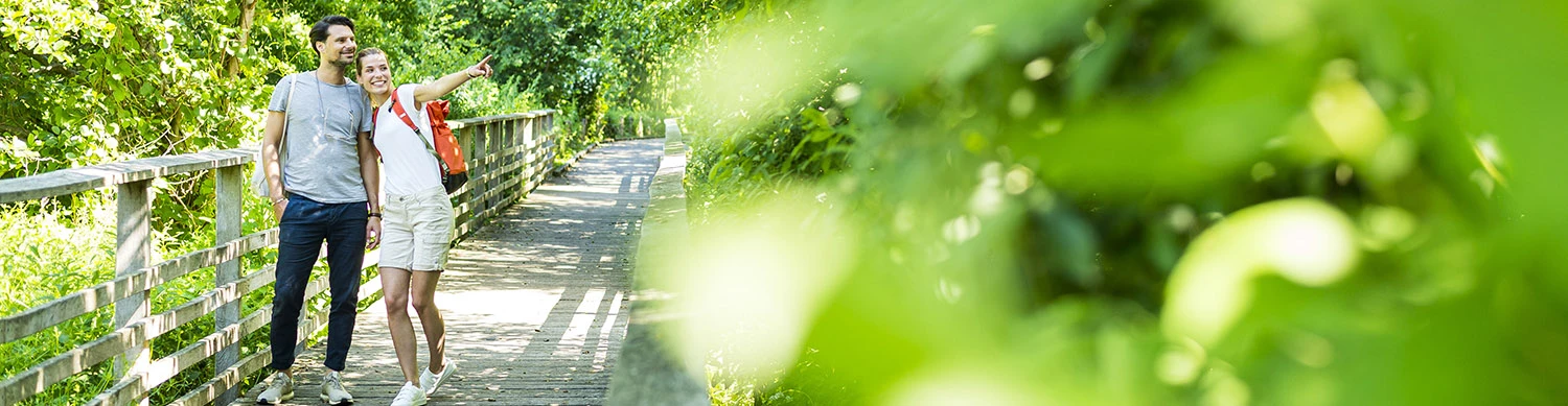 Pärchen auf einem Steg im Naturschutzgebiet