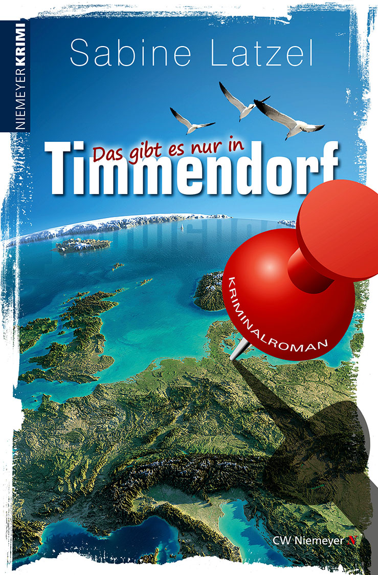 Buchcover Sabine Latzel Timmendorf mit einer Deutschlandmarke mit Nadel bei Timmendorf als Motiv