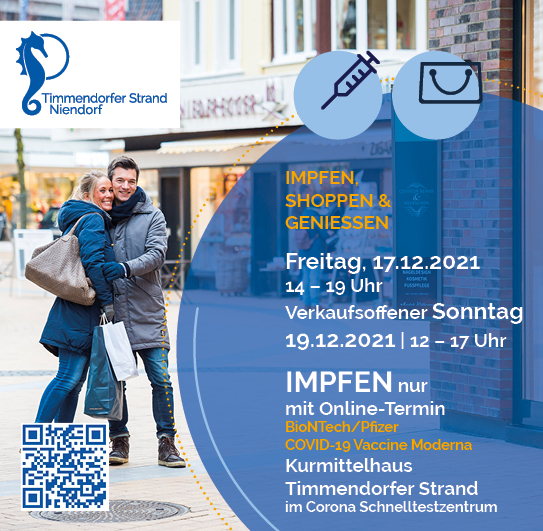 Informationsplakat zu Impfen, Shoppen und Genießen im Coronapandemiejahr 2021