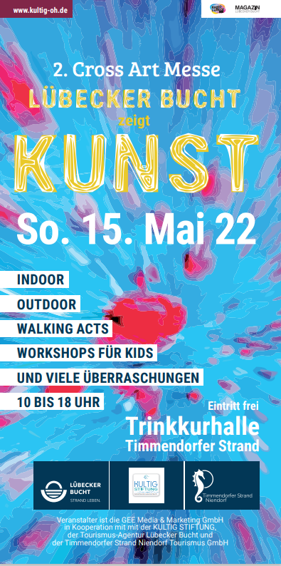Plakat der zweiten Cross Art Messe Lübecker Bucht zeigt Kunst